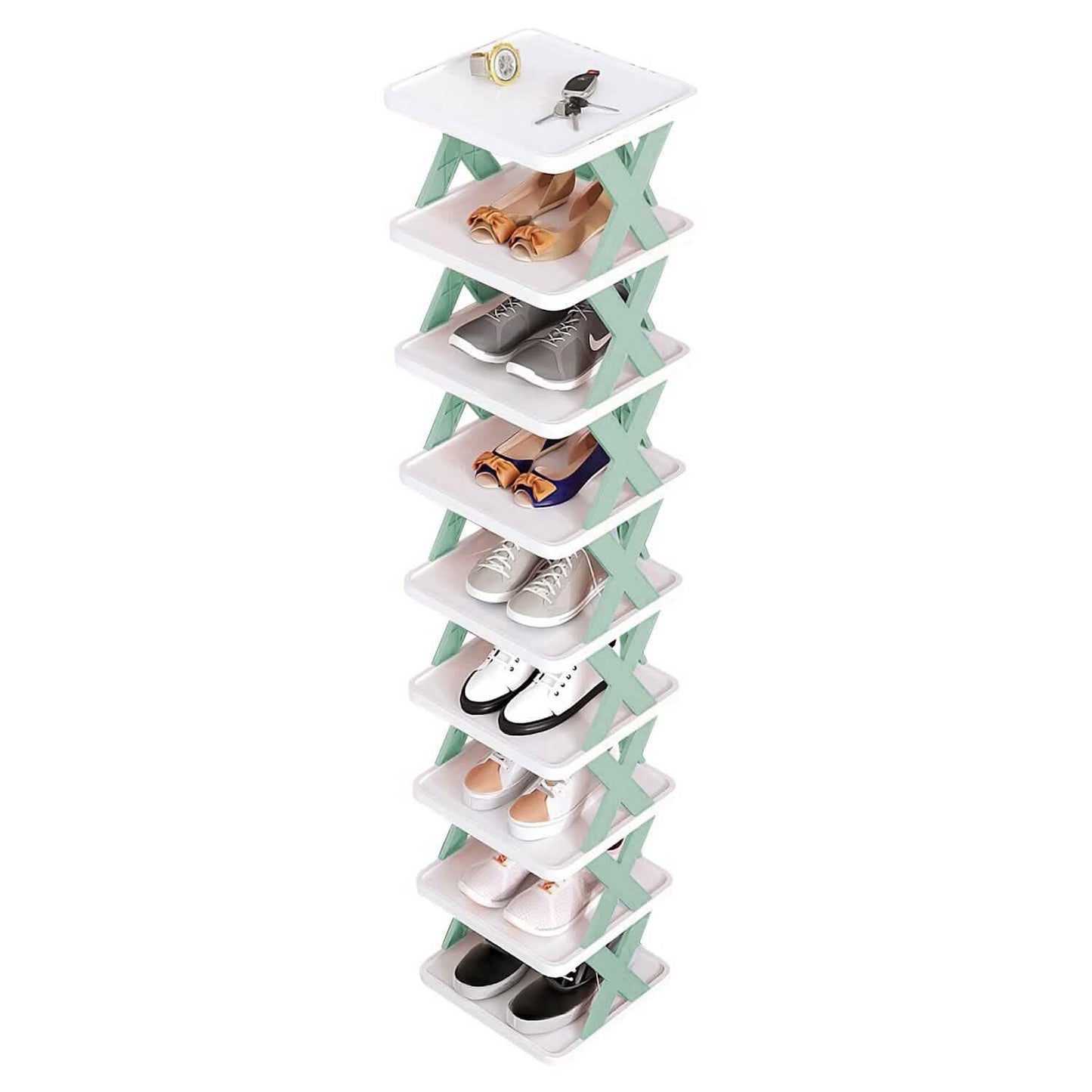 narrow shoe rack organizer 9-tier - vertical storage for small spaces in a entryway or closet setup