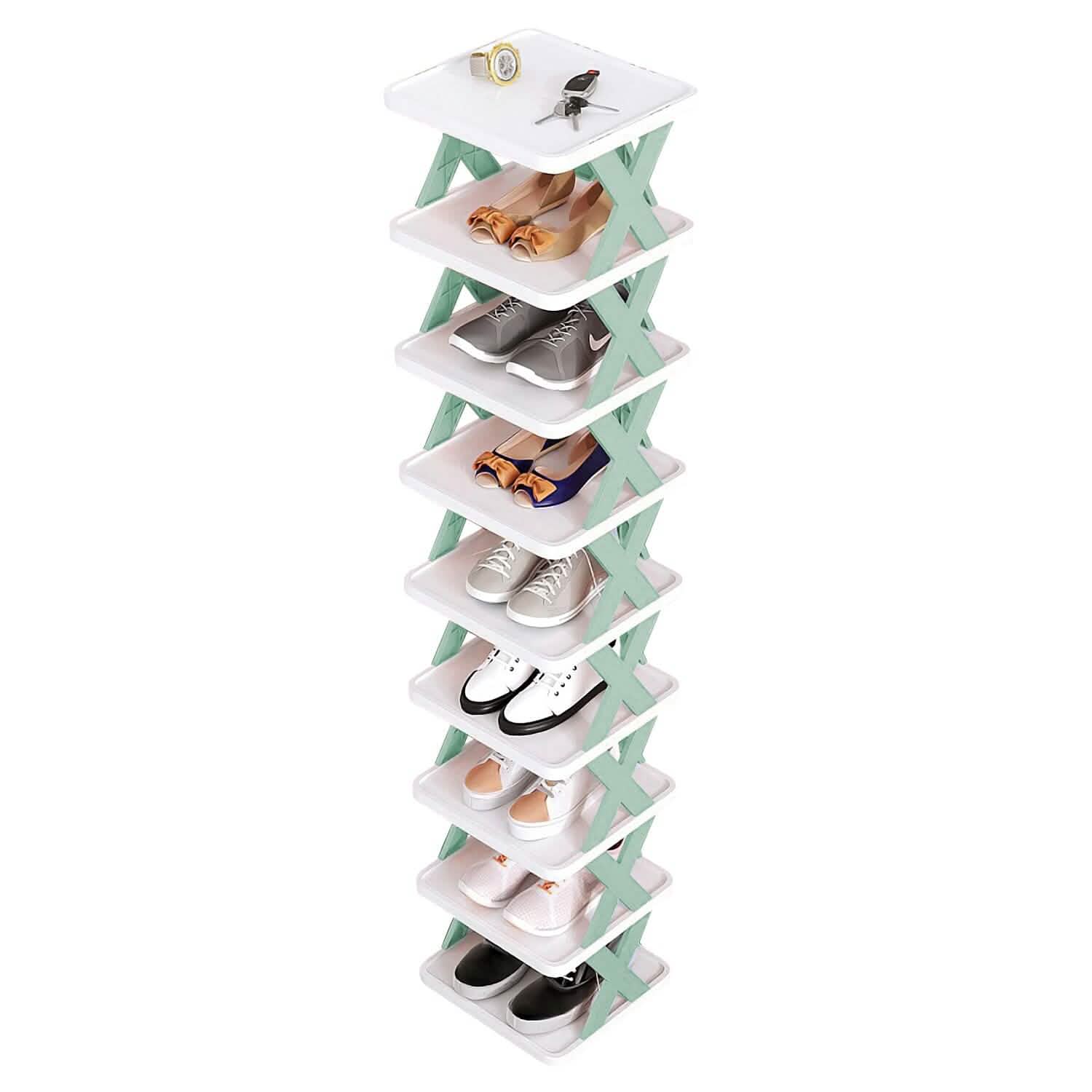 narrow shoe rack organizer 9-tier - vertical storage for small spaces in a entryway or closet setup