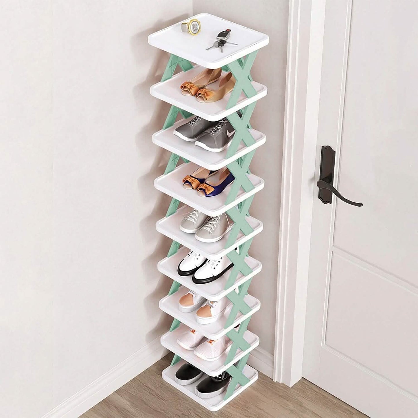 Narrow Shoe Rack Organizer 9-Tier - Vertical Storage for Small Spaces organizer detail