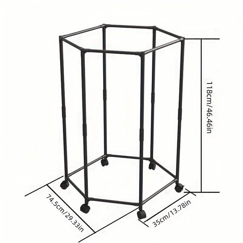 360° rotating clothing rack - freestanding organizer with wheels in a bedroom or laundry area setup