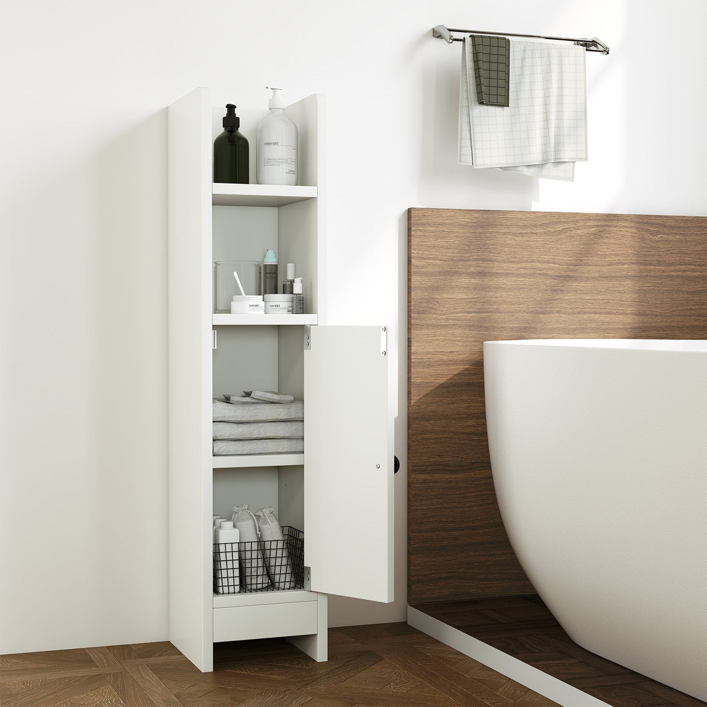 Slim Bathroom Corner Cabinet with Door and Adjustable Shelf - White for bathroom