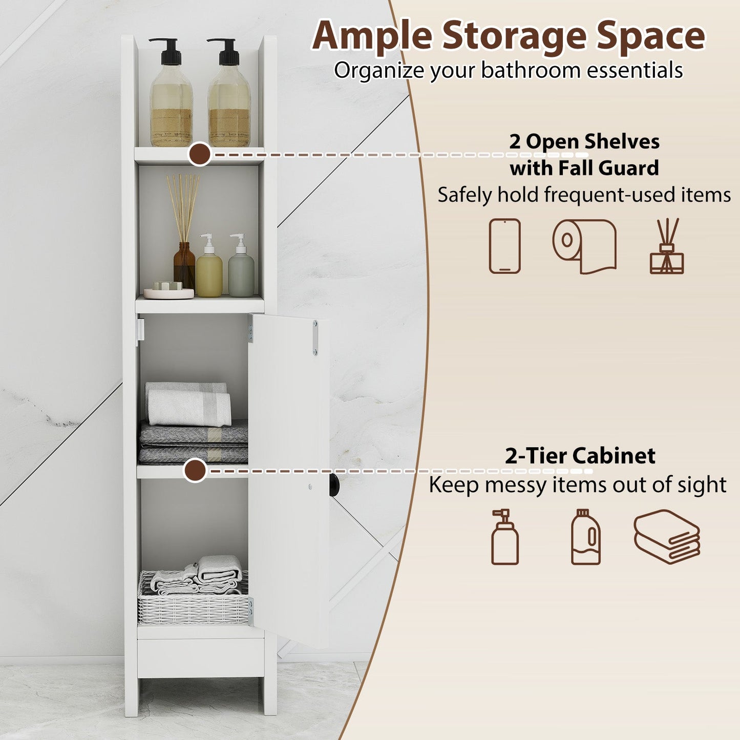 Slim Bathroom Corner Cabinet with Door and Adjustable Shelf - White for bathroom