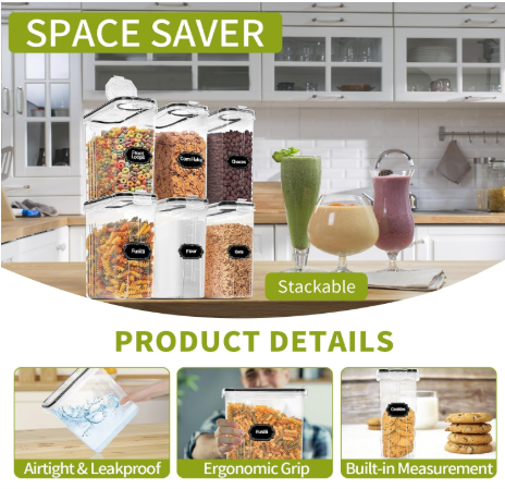 airtight cereal storage containers 4-piece set - pantry organizers in a pantry setup