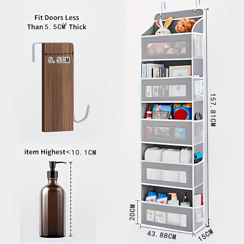 5-tier over-the-door storage box organizer in a door setup