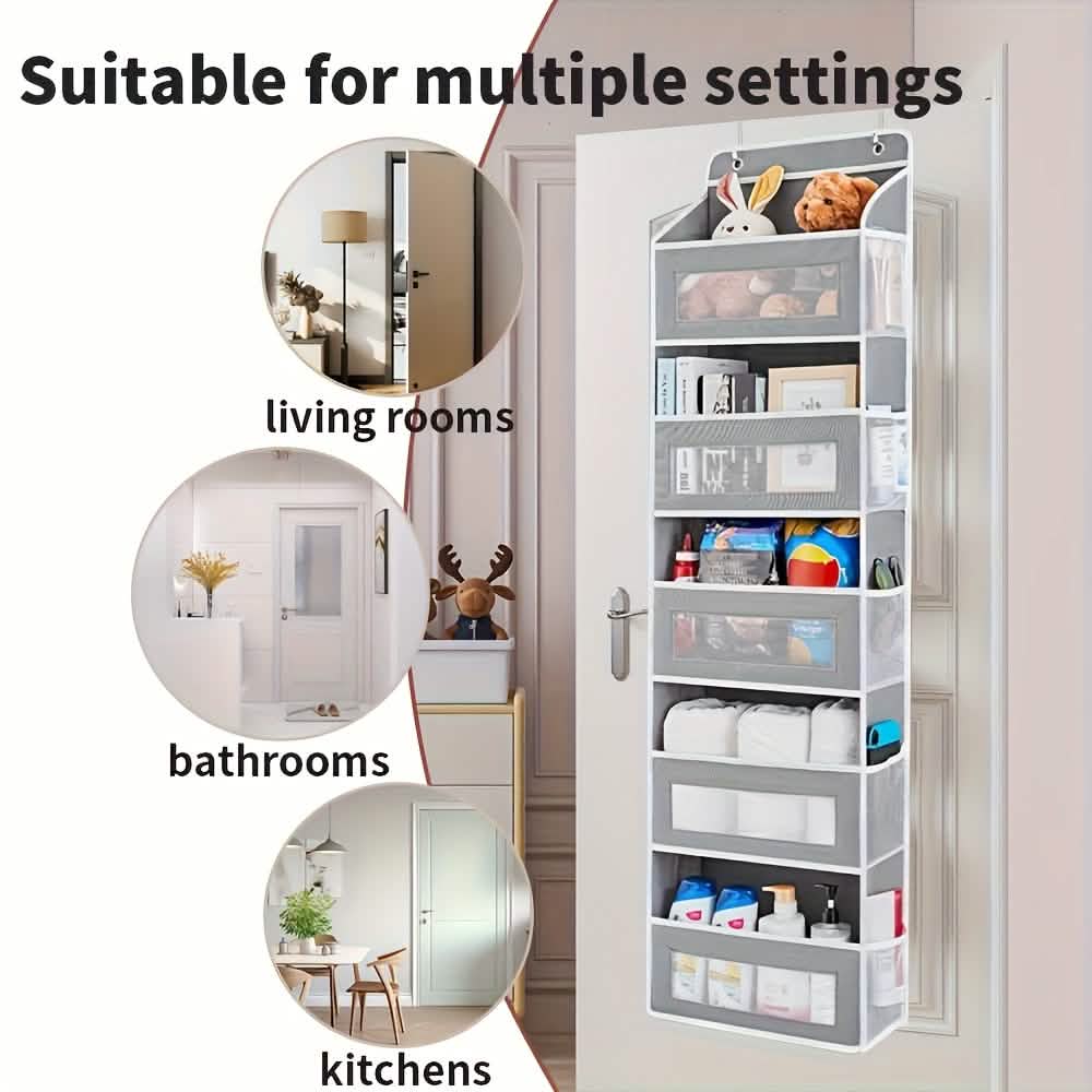 5-tier over-the-door storage box organizer in a door setup