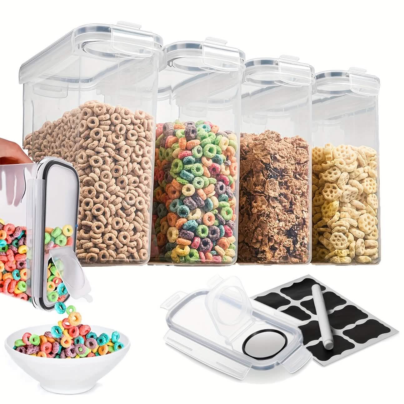 Airtight Cereal Storage Containers 4-Piece Set - Pantry Organizers for pantry
