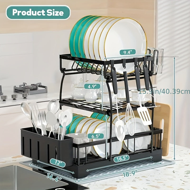 Black Metal Dish Rack - 2-Layer or 3-Layer Kitchen Drying Rack organizer detail