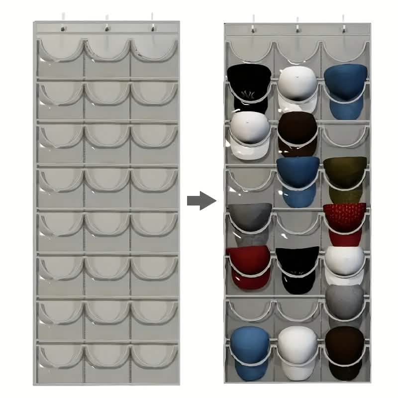 24-grid hanging door organizer - clear pocket storage in a door setup
