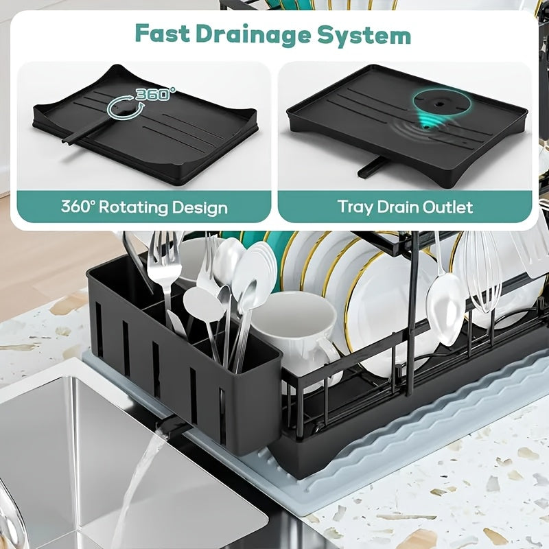 black metal dish rack - 2-layer or 3-layer kitchen drying rack in a kitchen counter setup