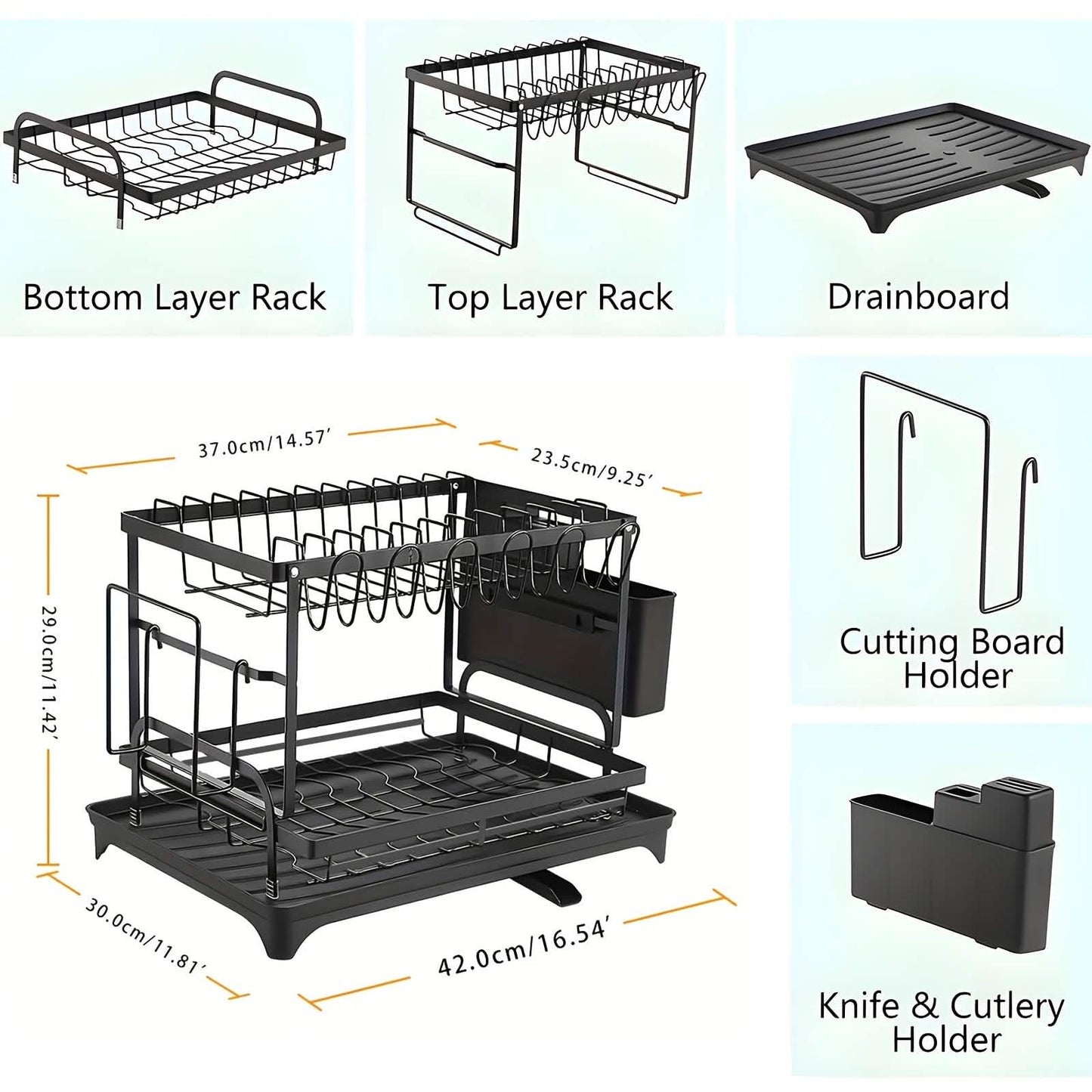 Black Metal Dish Rack - 2-Layer or 3-Layer Kitchen Drying Rack organizer detail
