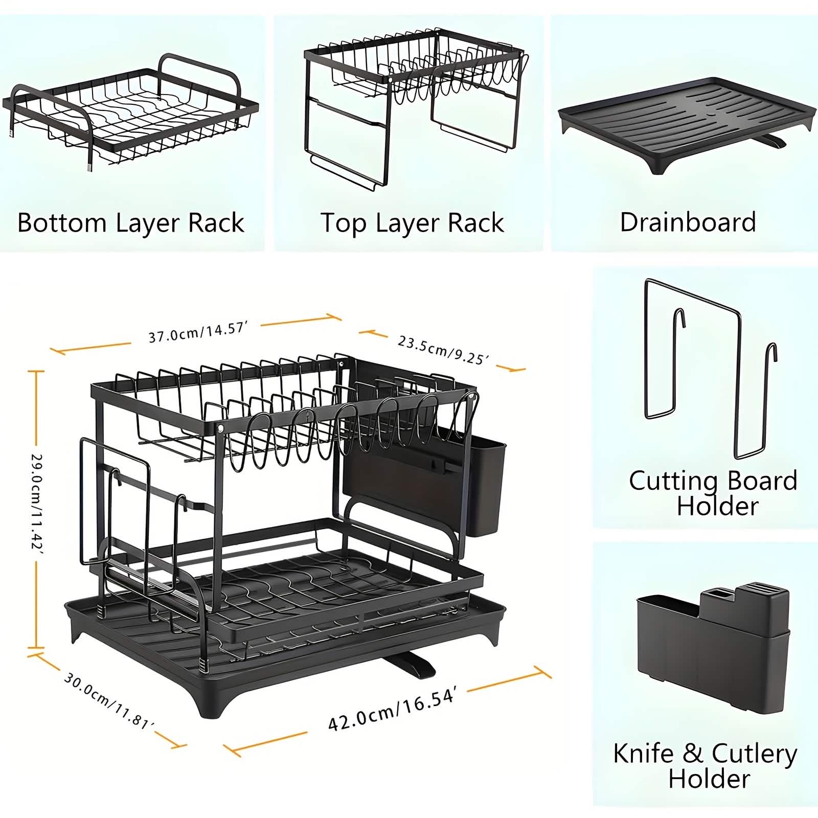Black Metal Dish Rack - 2-Layer or 3-Layer Kitchen Drying Rack organizer detail