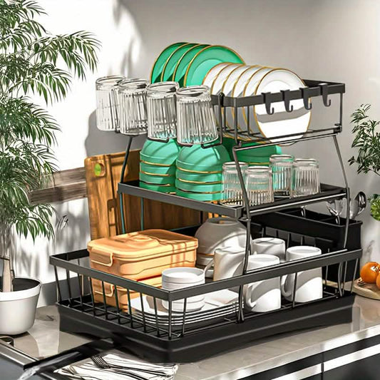 Black Metal Dish Rack - 2-Layer or 3-Layer Kitchen Drying Rack for kitchen counter