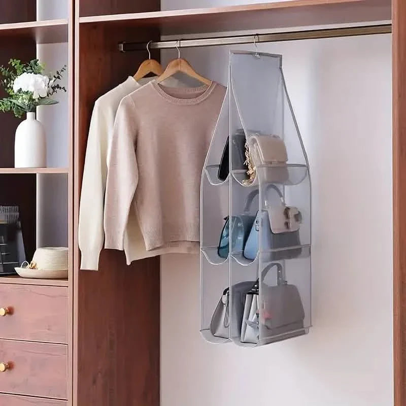 space-saving purse organizer for closet for apartments, dorm rooms, and small closets