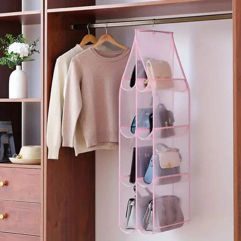 space-saving purse organizer for closet for apartments, dorm rooms, and small closets