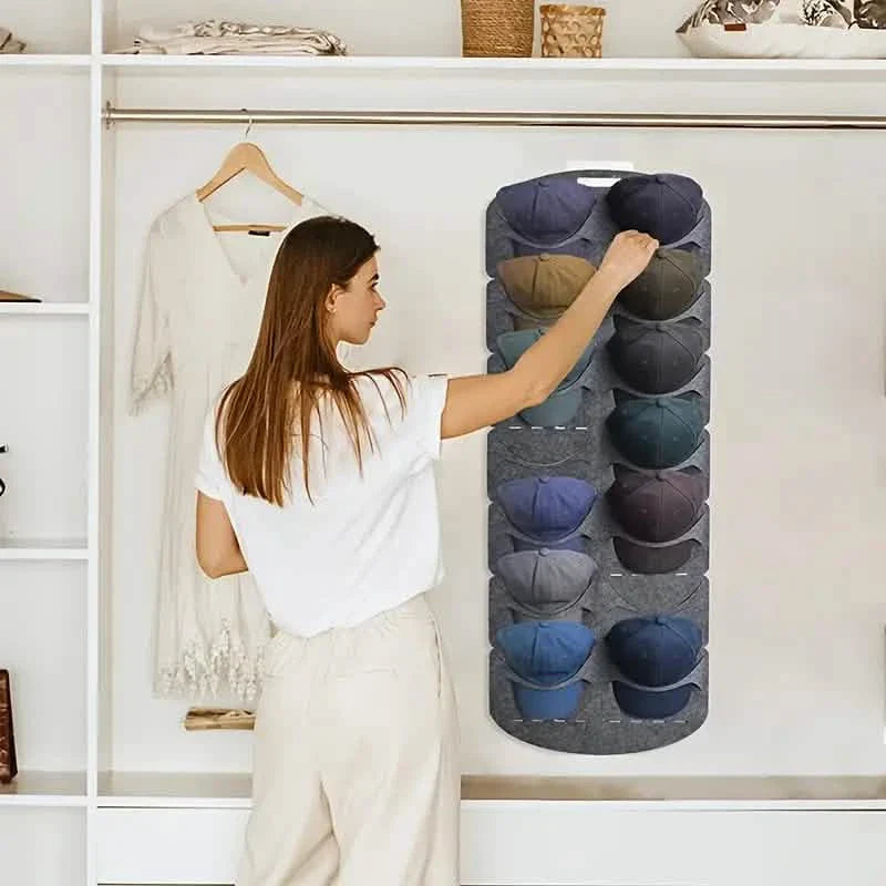 space-saving hanging hat organizer for apartments, dorm rooms, and small closets