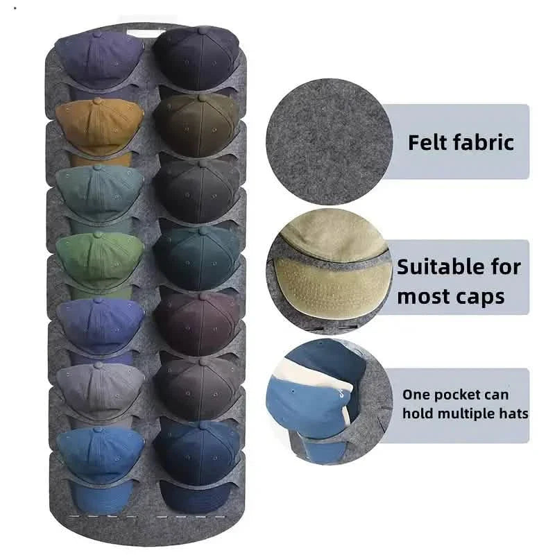 Hanging Baseball Cap Organizer for Closet - Felt Hat Storage Rack organizer detail
