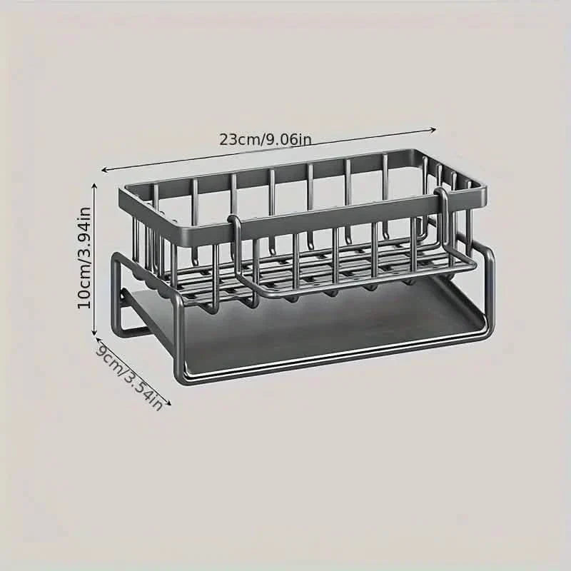 kitchen sink organizer rack - multi-functional storage with drain basket in a sink area setup