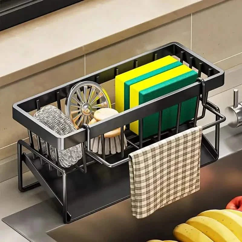 Kitchen Sink Organizer Rack - Multi-Functional Storage with Drain Basket for sink area