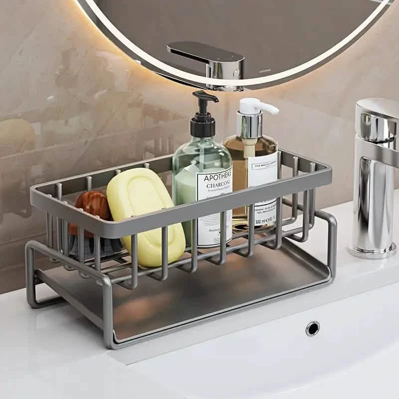 Kitchen Sink Organizer Rack - Multi-Functional Storage with Drain Basket organizer detail