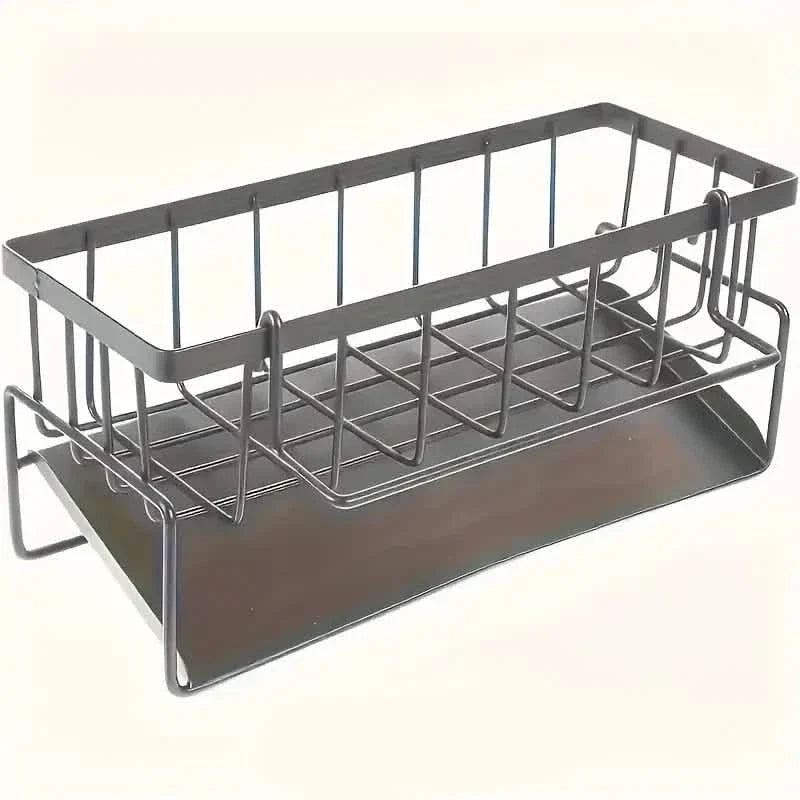 kitchen sink organizer rack - multi-functional storage with drain basket in a sink area setup