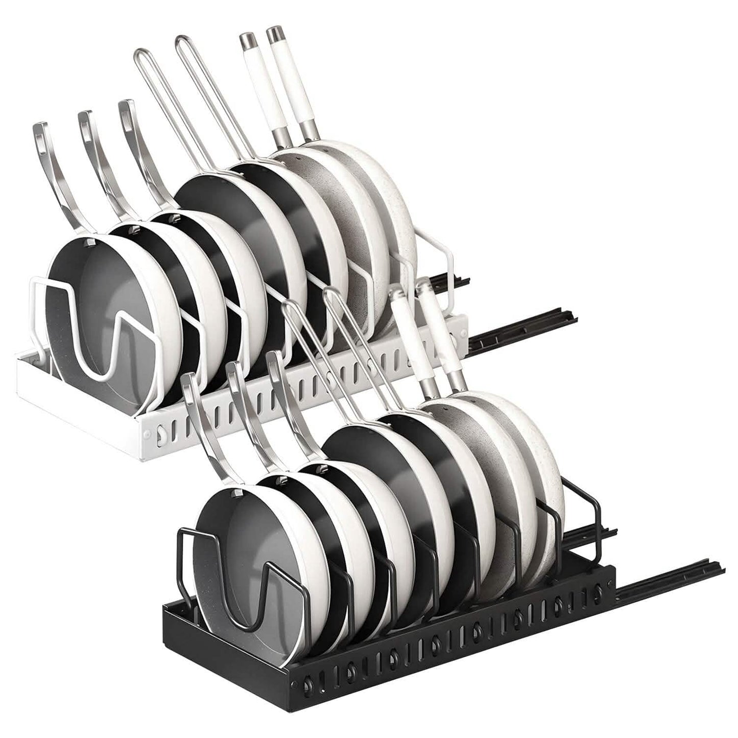 Pull-Out Pots and Pans Organizer - Adjustable Cookware Rack for kitchen cabinet