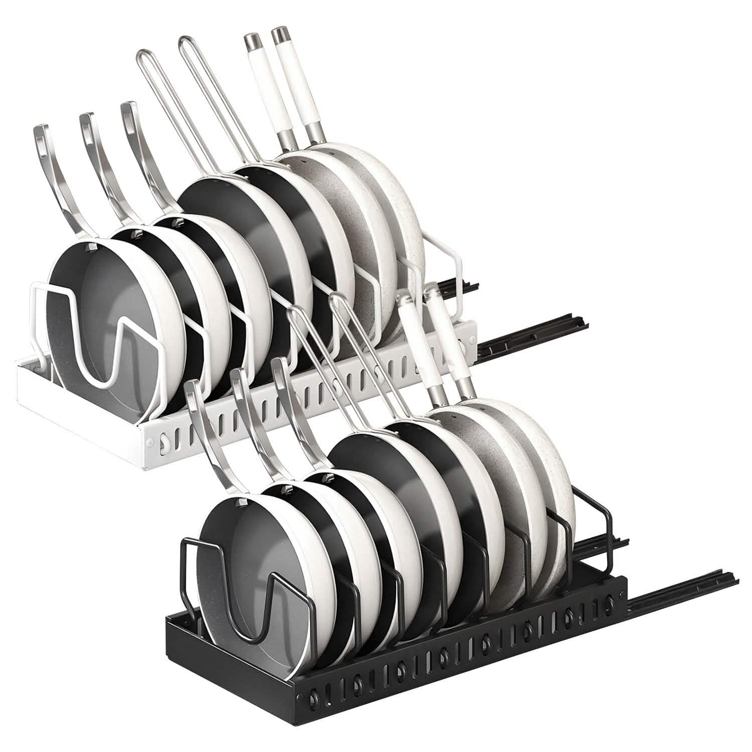 Pull-Out Pots and Pans Organizer - Adjustable Cookware Rack for kitchen cabinet
