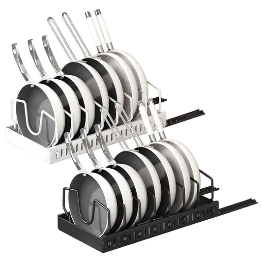 Pull-Out Pots and Pans Organizer - Adjustable Cookware Rack for kitchen cabinet