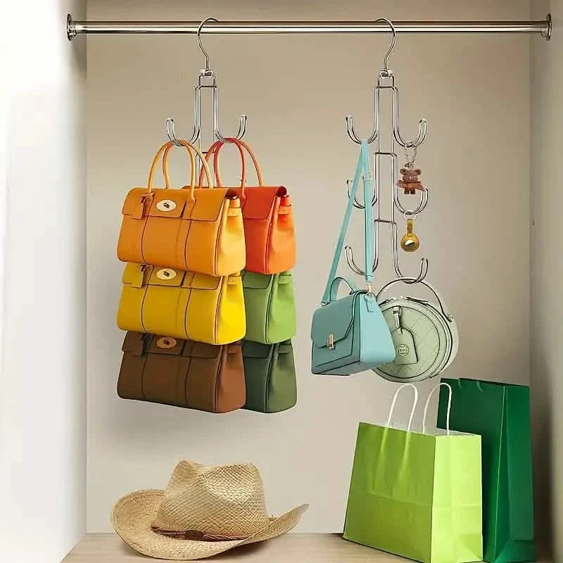 space-saving purse organizer for closet for apartments, dorm rooms, and small closets