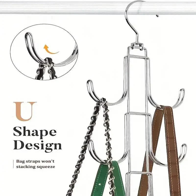 rotating purse hanger organizer - 360 closet storage for handbags in a closet setup